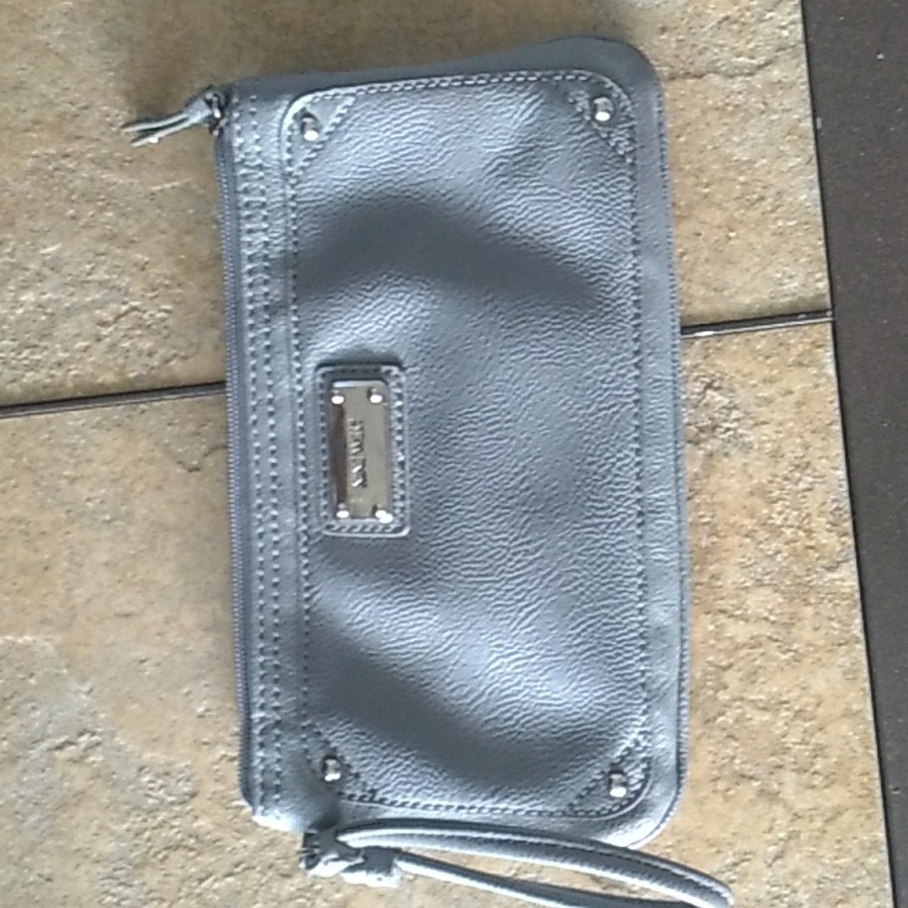 Nine West Light Gray Clutch with Textured Leather & Wrist Strap